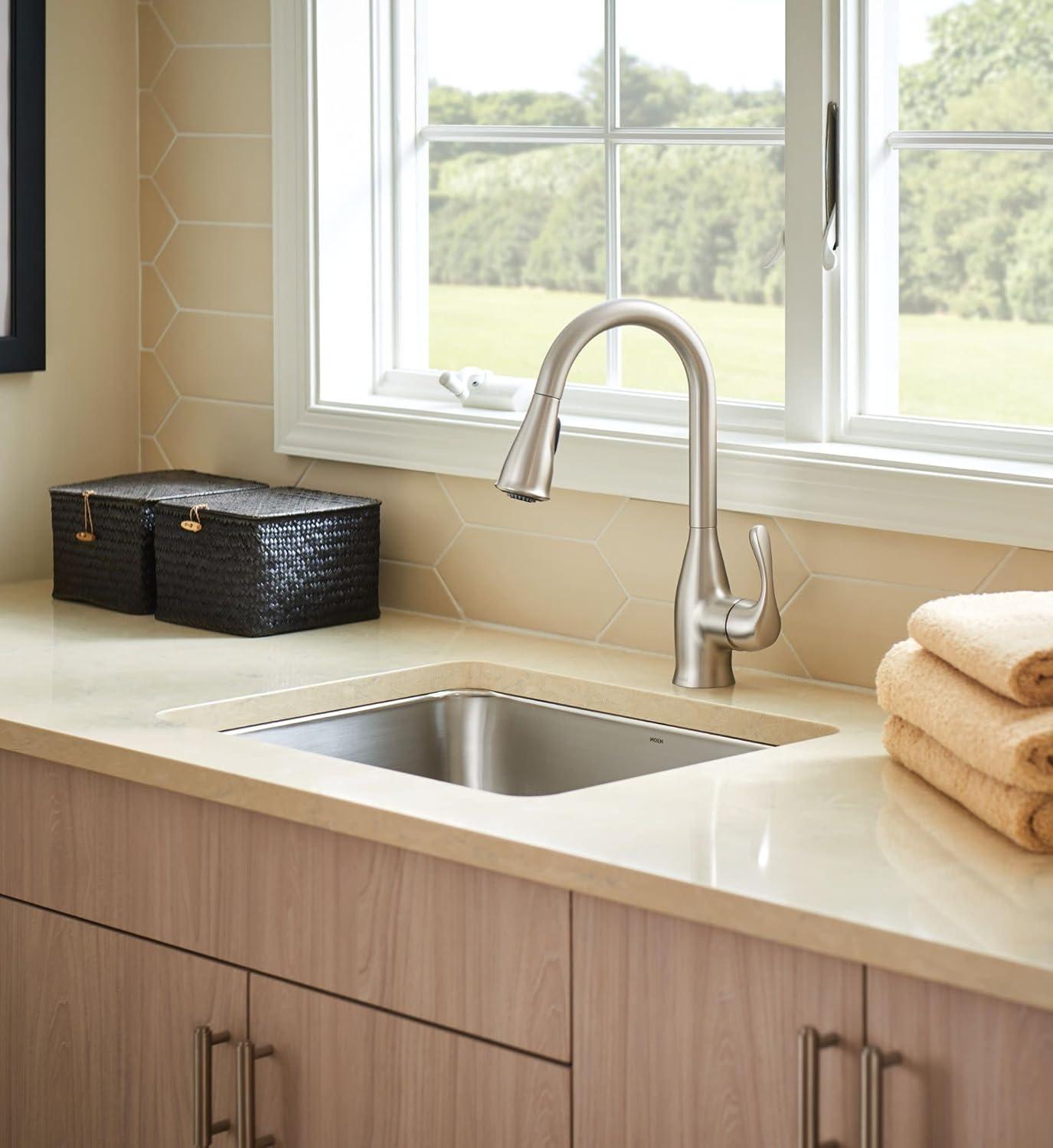 image:imageMoen Kaden Spot Resist Stainless OneHandle Transitional Kitchen Pulldown Faucet with Reflex and Power Clean Spray Technology 87966SRS