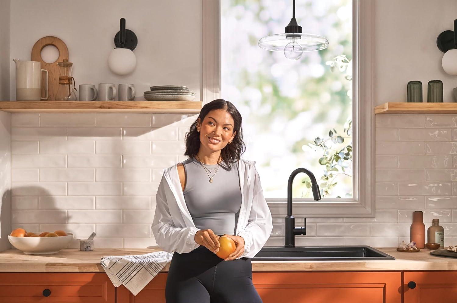 image:imageMoen Meena One Handle Kitchen Faucet with Pull Down Sprayer High Arc Kitchen Sink Faucet Featuring Reflex System and Duralock Quick Connect Matte Black 87270BL