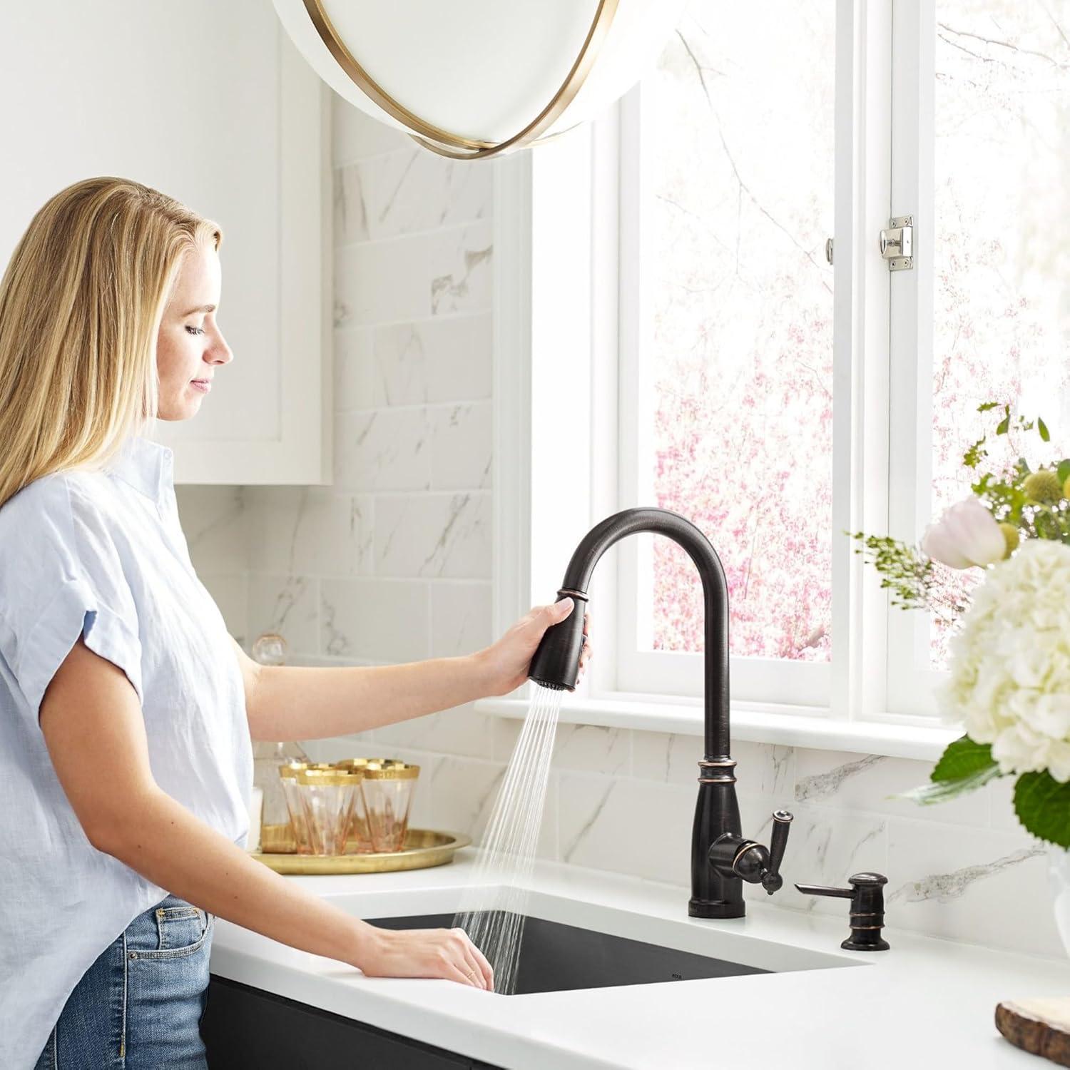 image:imageMoen Morado Mediterranean Bronze Pulldown Kitchen Faucet with Power Boost Transitional Farmhouse Kitchen Faucet Easy Installation 87394BRBMediterranean Bronze