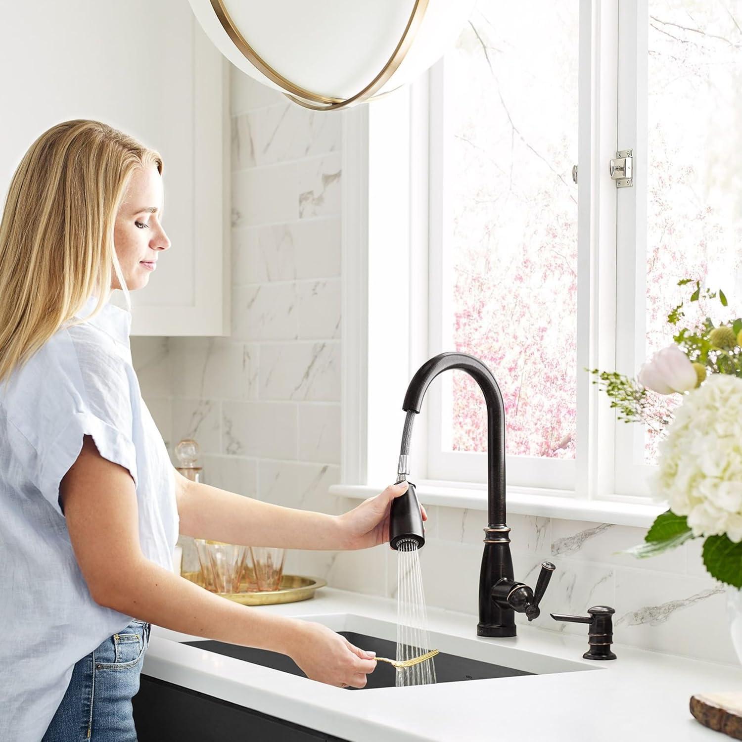 image:imageMoen Morado Mediterranean Bronze Pulldown Kitchen Faucet with Power Boost Transitional Farmhouse Kitchen Faucet Easy Installation 87394BRBMediterranean Bronze
