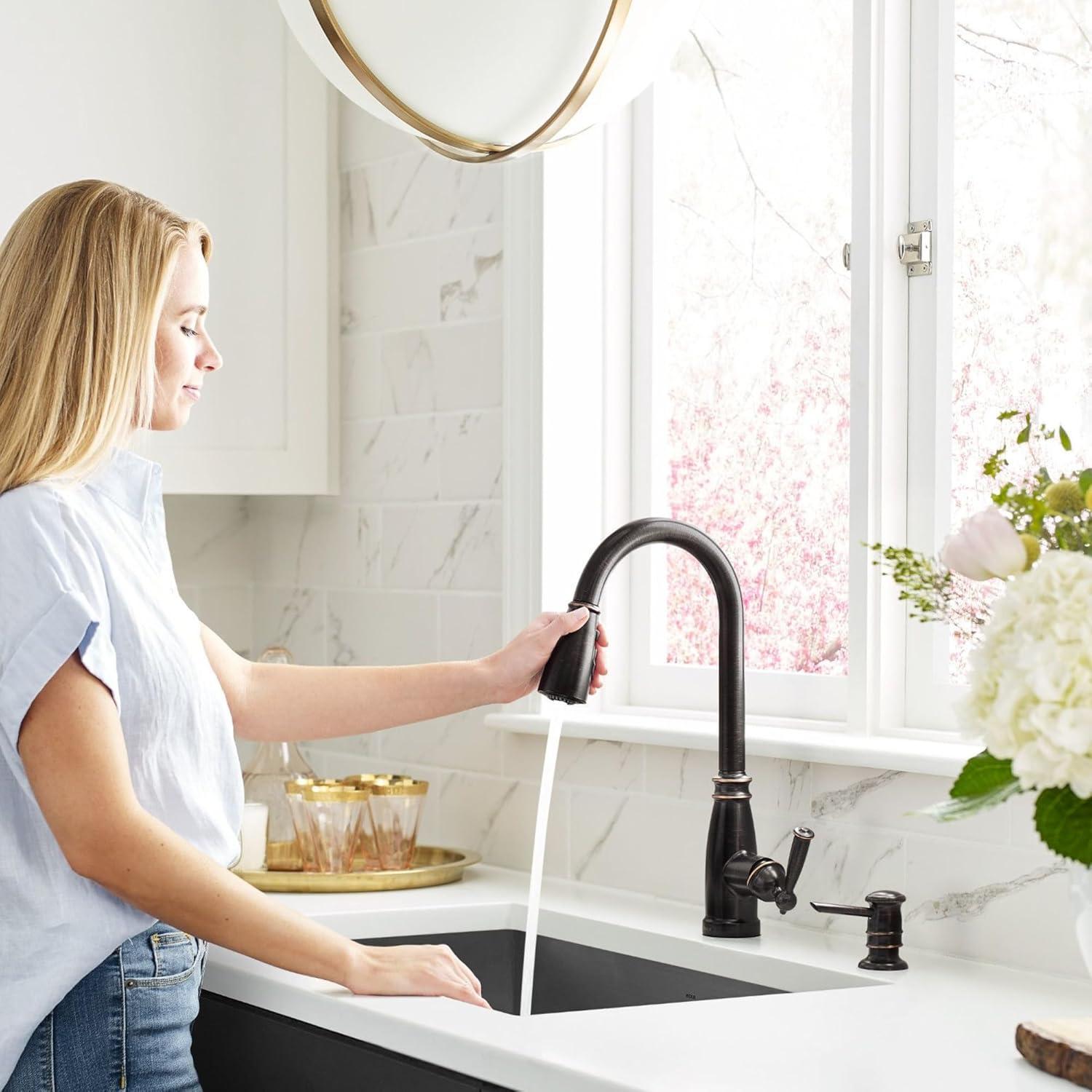 image:imageMoen Morado Mediterranean Bronze Pulldown Kitchen Faucet with Power Boost Transitional Farmhouse Kitchen Faucet Easy Installation 87394BRBMediterranean Bronze