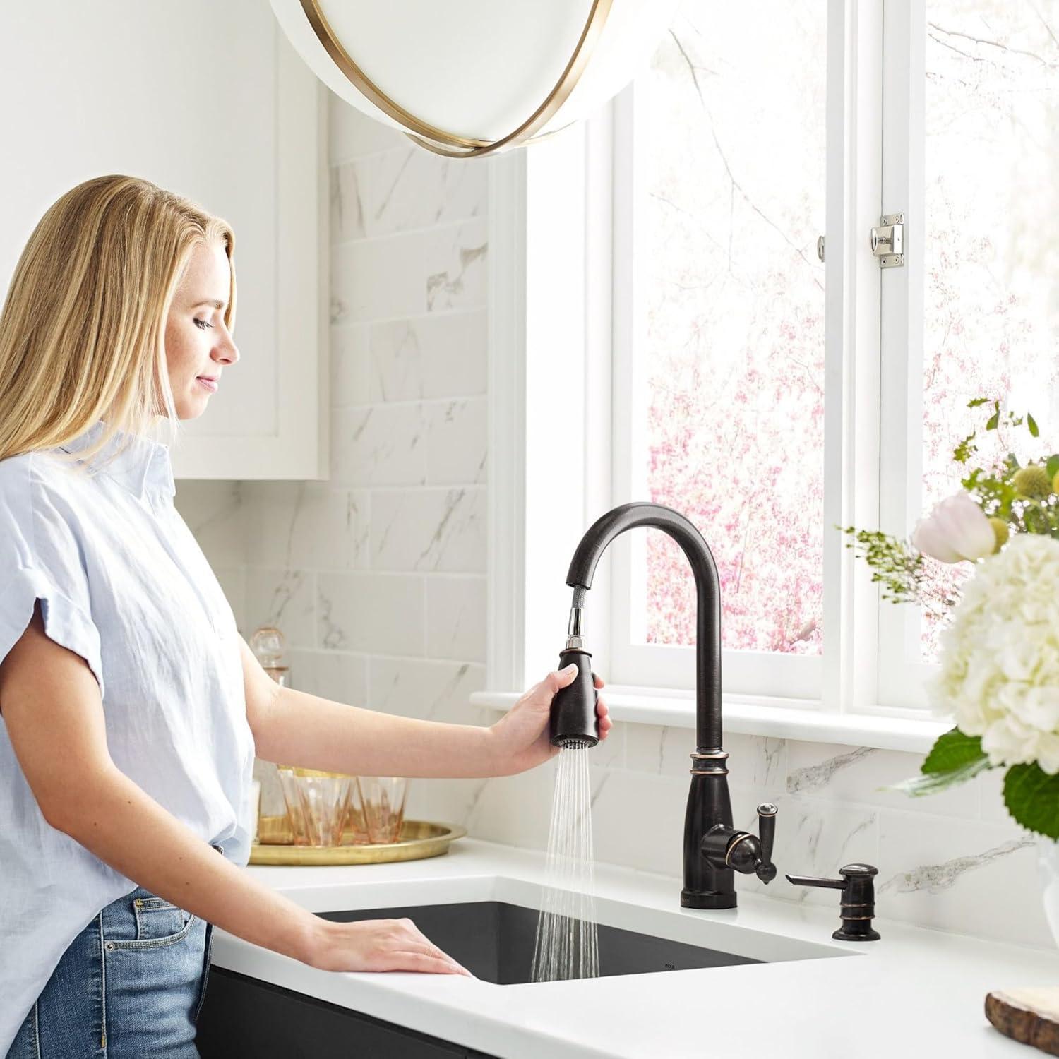 image:imageMoen Morado Mediterranean Bronze Pulldown Kitchen Faucet with Power Boost Transitional Farmhouse Kitchen Faucet Easy Installation 87394BRBMediterranean Bronze