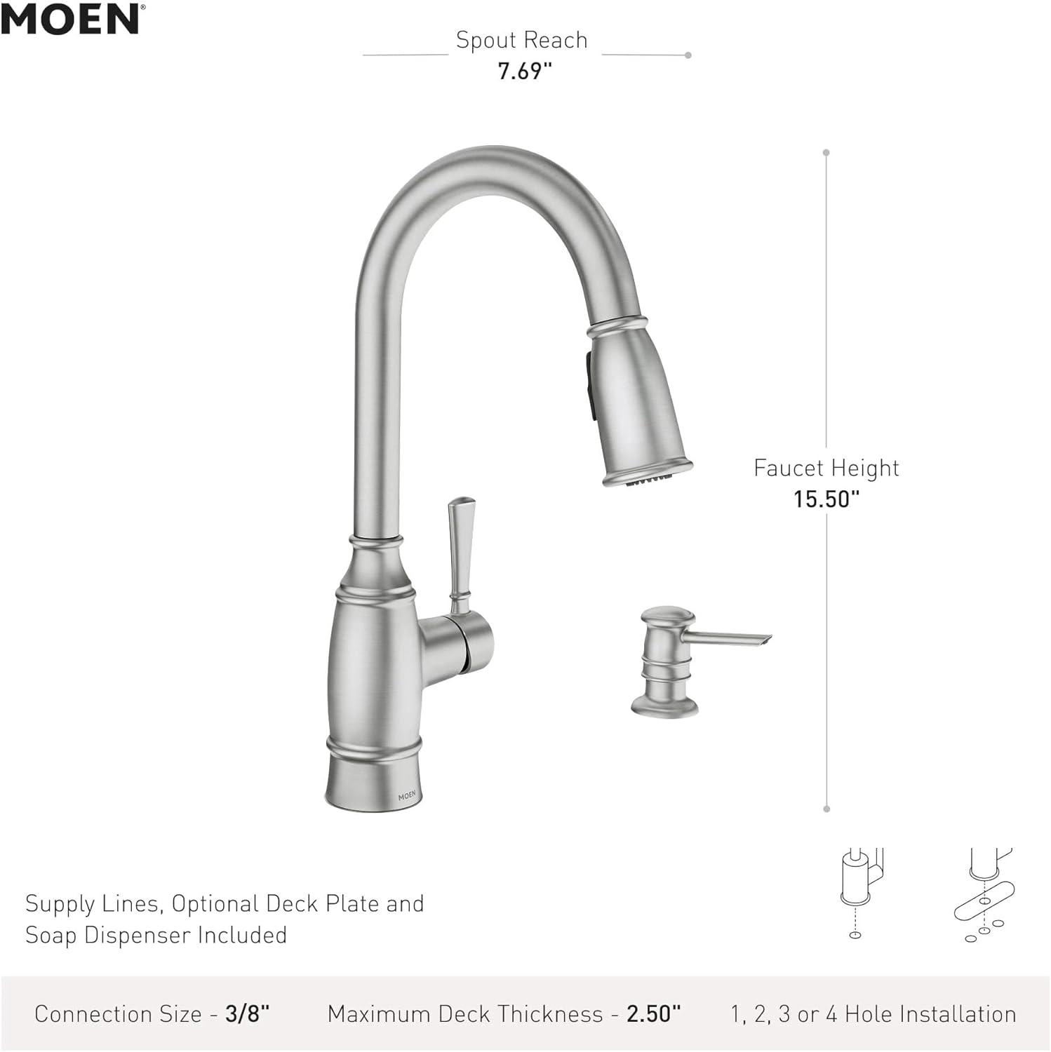 image:imageMoen Noell Mediterranean Bronze PullDown Kitchen Faucet with Soap Dispenser Featuring PowerClean and a Reflex Docking System 87791BRB