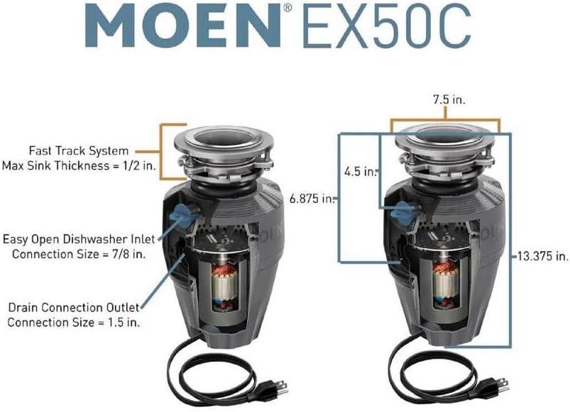 image:imageMoen Prep Series PRO Continuous Feed Compact Garbage Disposal for Kitchen Sink with Power Cord GXP50C05 HP