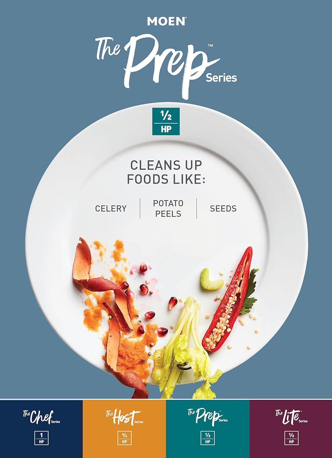 image:imageMoen Prep Series PRO Continuous Feed Compact Garbage Disposal for Kitchen Sink with Power Cord GXP50C05 HP