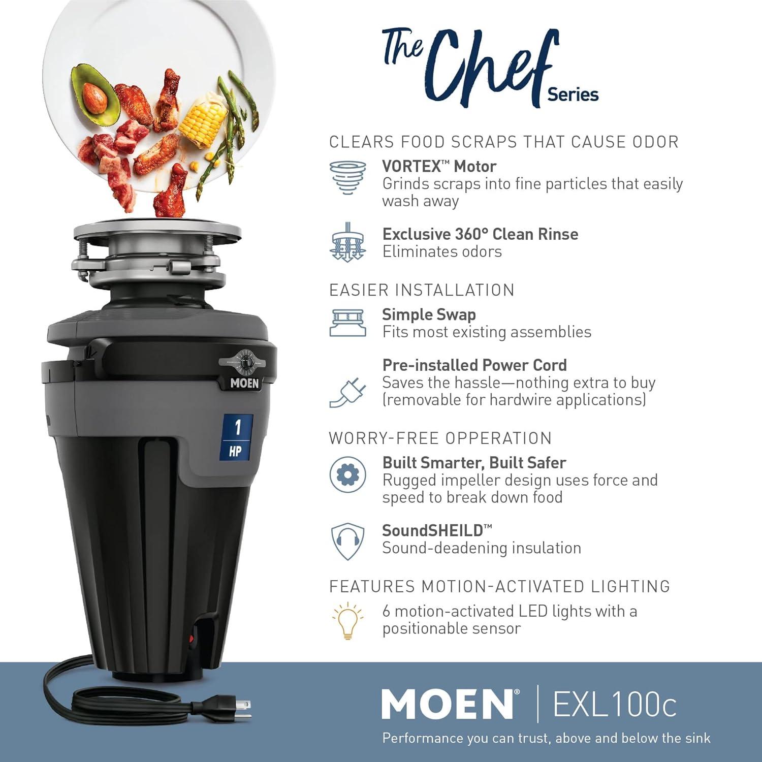 image:imageMoen Prep Series PRO Continuous Feed Compact Garbage Disposal for Kitchen Sink with Power Cord GXP50C1 HP