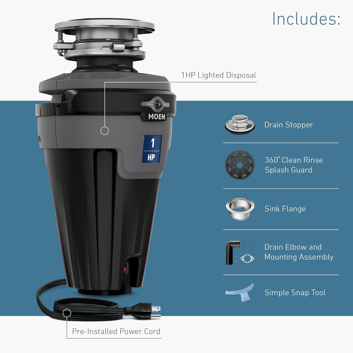 image:imageMoen Prep Series PRO Continuous Feed Compact Garbage Disposal for Kitchen Sink with Power Cord GXP50C1 HP