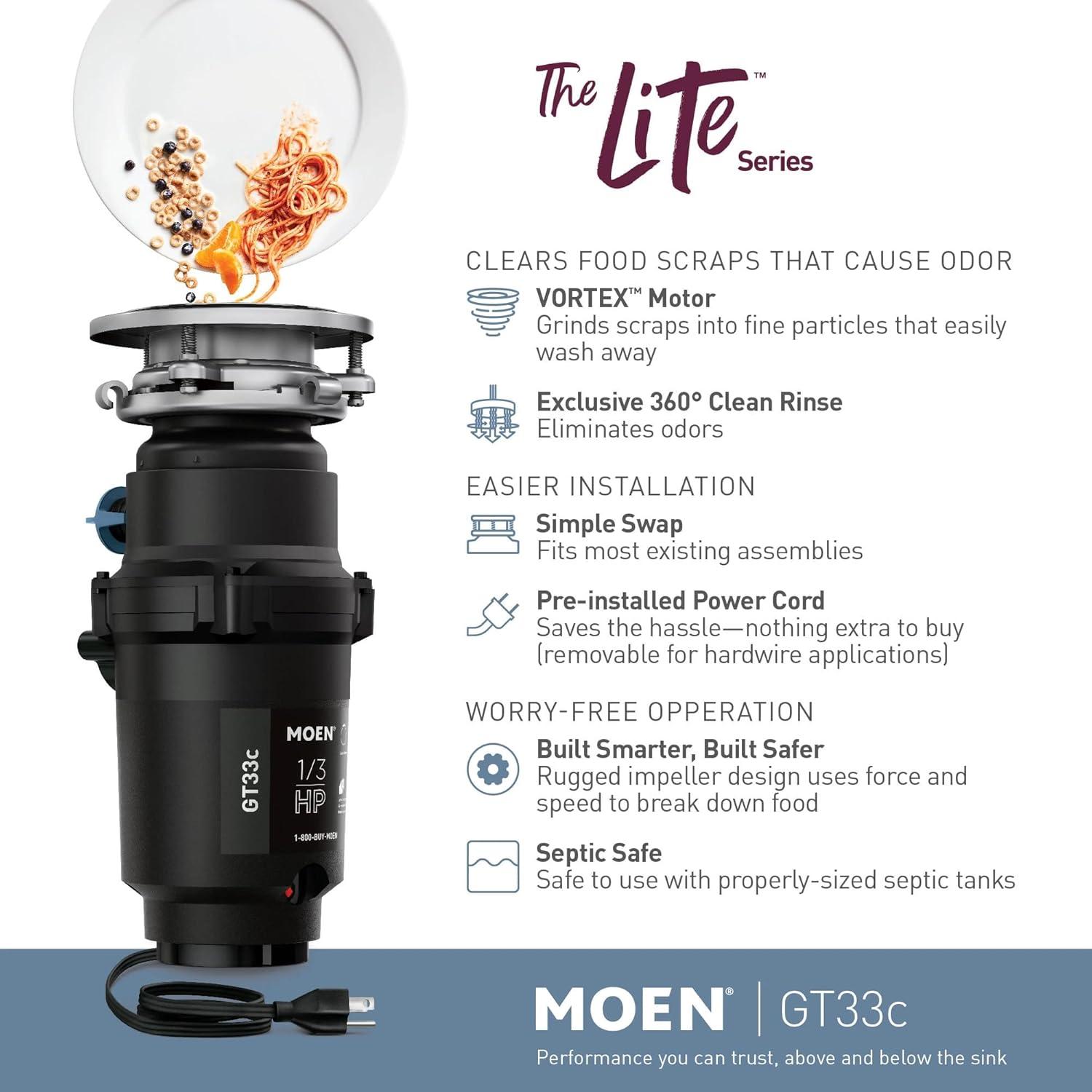 image:imageMoen Prep Series PRO Continuous Feed Compact Garbage Disposal for Kitchen Sink with Power Cord GXP50C13 HP