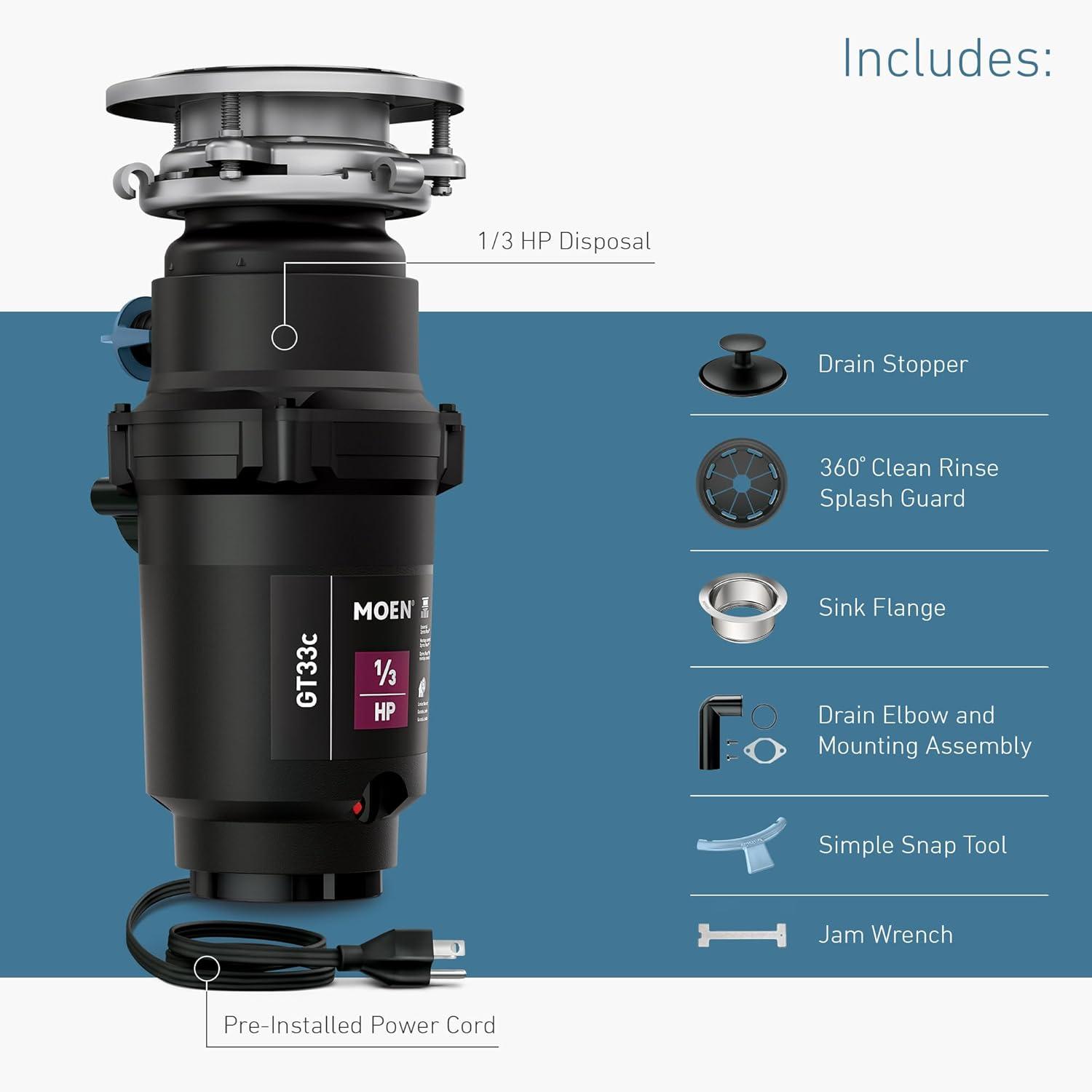 image:imageMoen Prep Series PRO Continuous Feed Compact Garbage Disposal for Kitchen Sink with Power Cord GXP50C13 HP