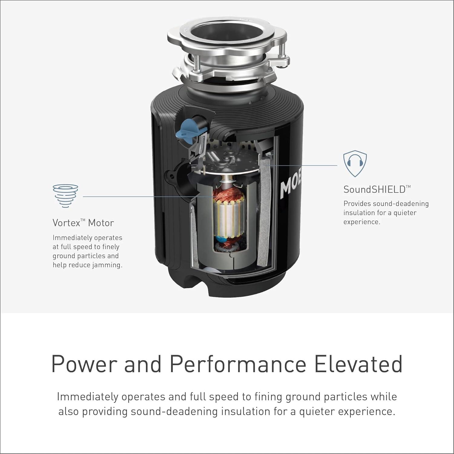 image:imageMoen Prep Series PRO Continuous Feed Compact Garbage Disposal for Kitchen Sink with Power Cord GXP50C34 HP