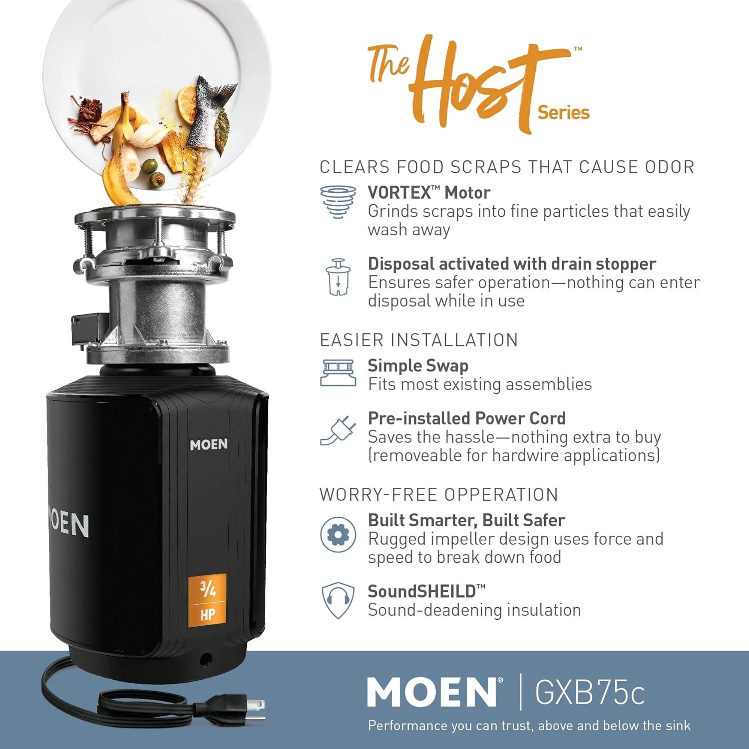 image:imageMoen Prep Series PRO Continuous Feed Compact Garbage Disposal for Kitchen Sink with Power Cord GXP50C34 HP