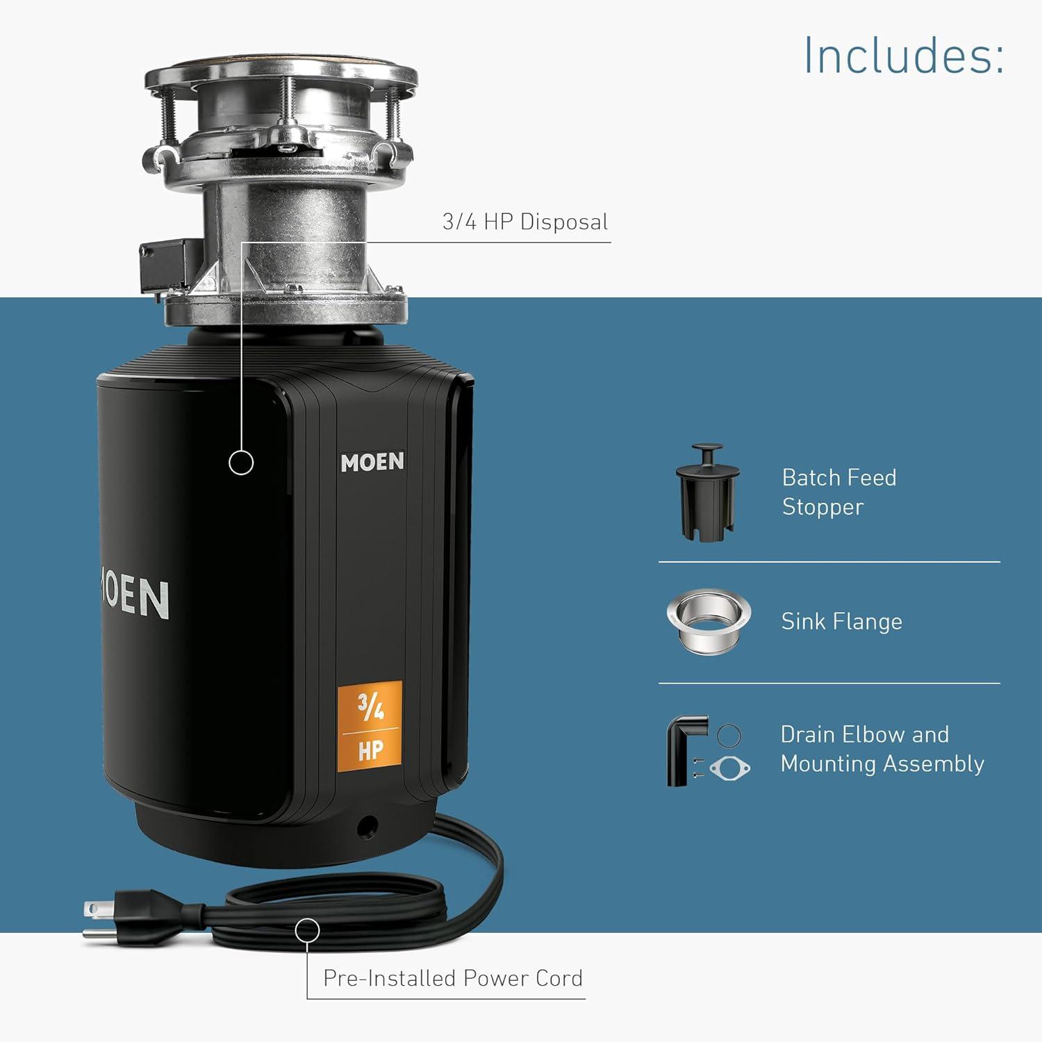 image:imageMoen Prep Series PRO Continuous Feed Compact Garbage Disposal for Kitchen Sink with Power Cord GXP50C34 HP