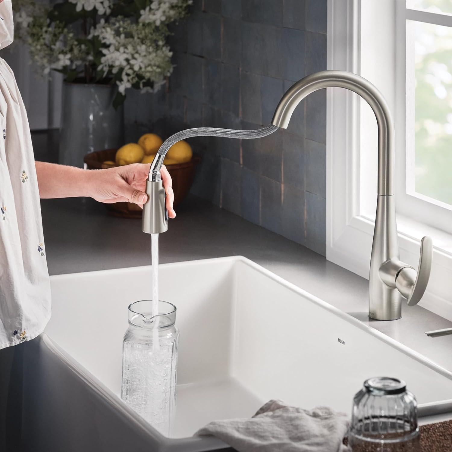 image:imageMoen Reyes Stainless Pulldown Kitchen Faucet with Soap Dispenser and Power Boost Transitional Kitchen Faucet OneHandle High Arc Easy Installation Spot Resist Finish 87932SRSSpot Resist Stainless
