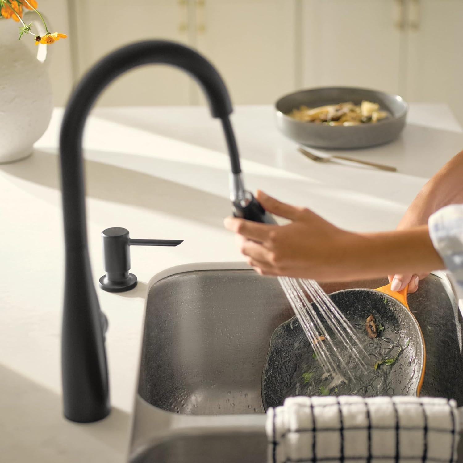 image:imageMoen Reyes Stainless Pulldown Kitchen Faucet with Soap Dispenser and Power Boost Transitional Kitchen Faucet OneHandle High Arc Easy Installation Spot Resist Finish 87932SRSMatte Black