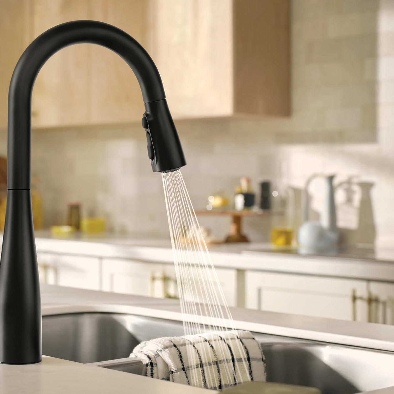 image:imageMoen Reyes Stainless Pulldown Kitchen Faucet with Soap Dispenser and Power Boost Transitional Kitchen Faucet OneHandle High Arc Easy Installation Spot Resist Finish 87932SRSMatte Black