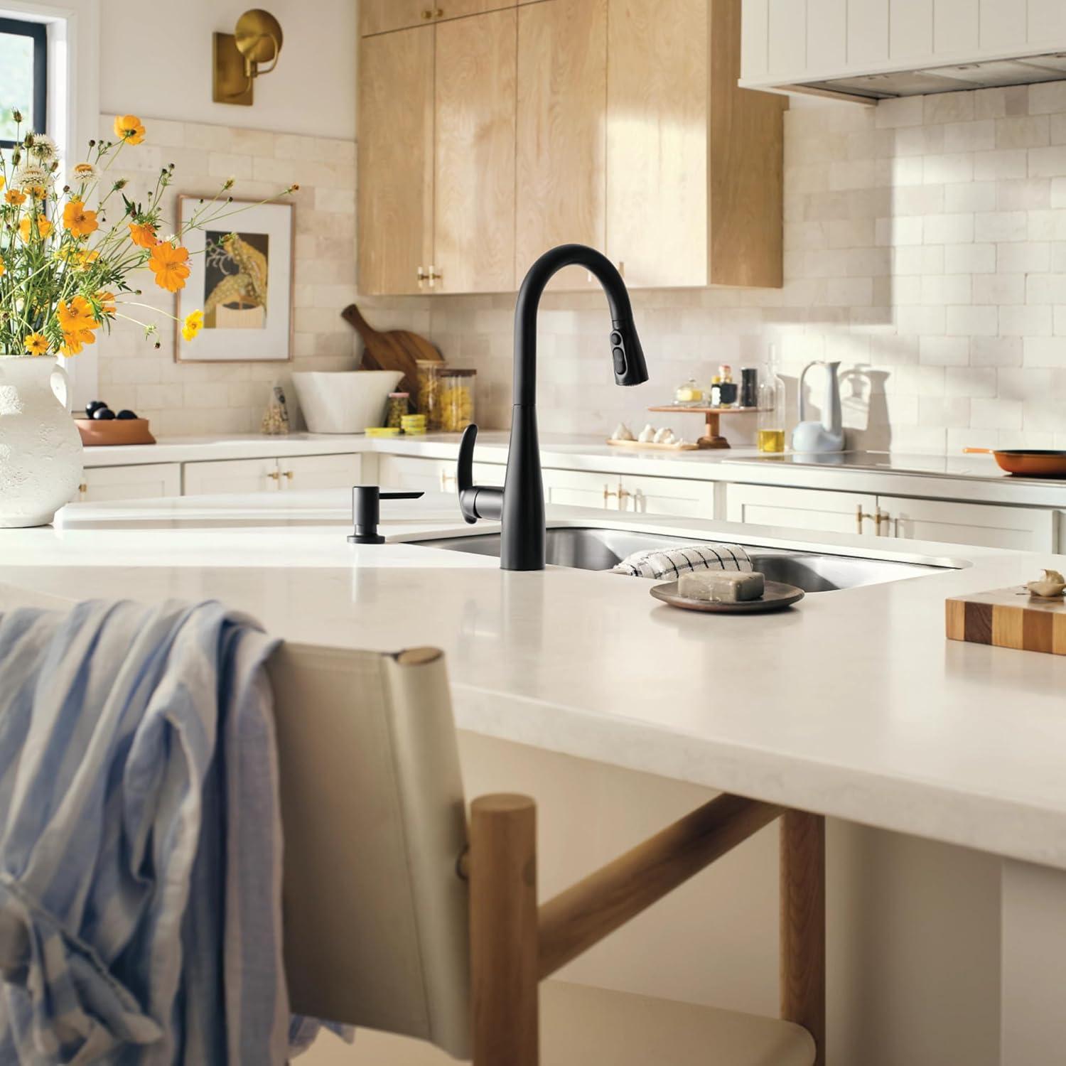 image:imageMoen Reyes Stainless Pulldown Kitchen Faucet with Soap Dispenser and Power Boost Transitional Kitchen Faucet OneHandle High Arc Easy Installation Spot Resist Finish 87932SRSMatte Black