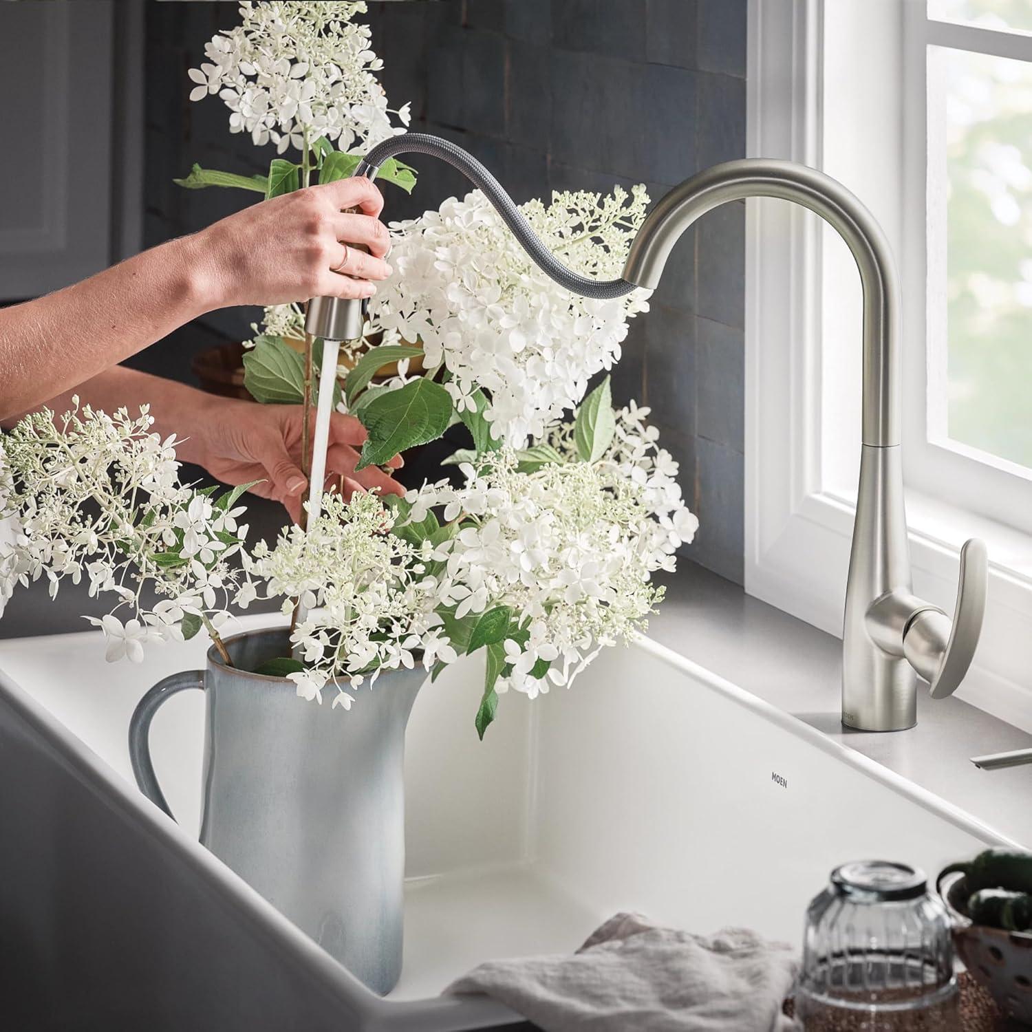 image:imageMoen Reyes Stainless Pulldown Kitchen Faucet with Soap Dispenser and Power Boost Transitional Kitchen Faucet OneHandle High Arc Easy Installation Spot Resist Finish 87932SRSSpot Resist Stainless