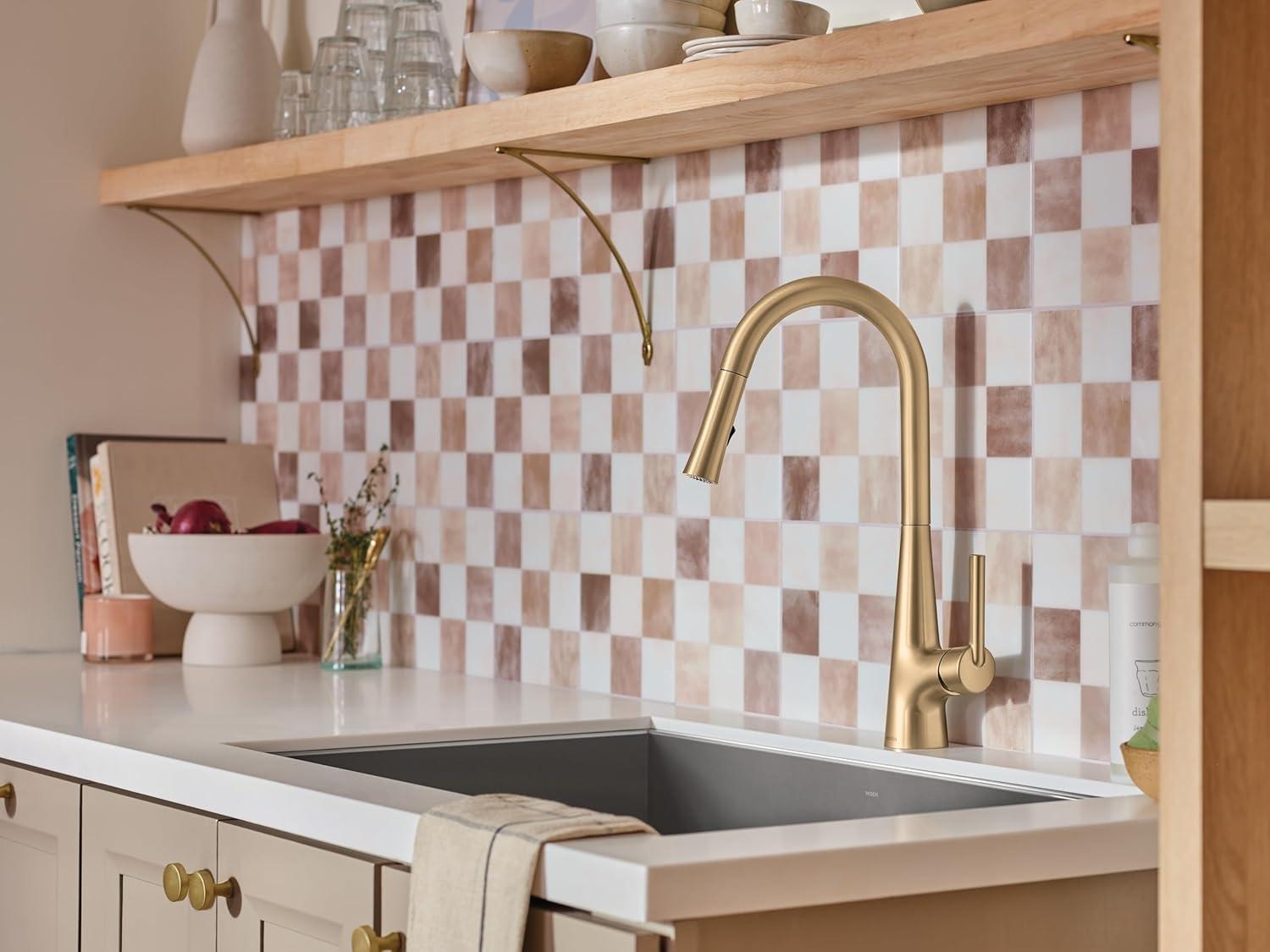 image:imageMoen Ronan Spot Resist Stainless Pulldown Kitchen Faucet with SwivelControl Wand and Power Clean Technology 87918SRSBronzed Gold