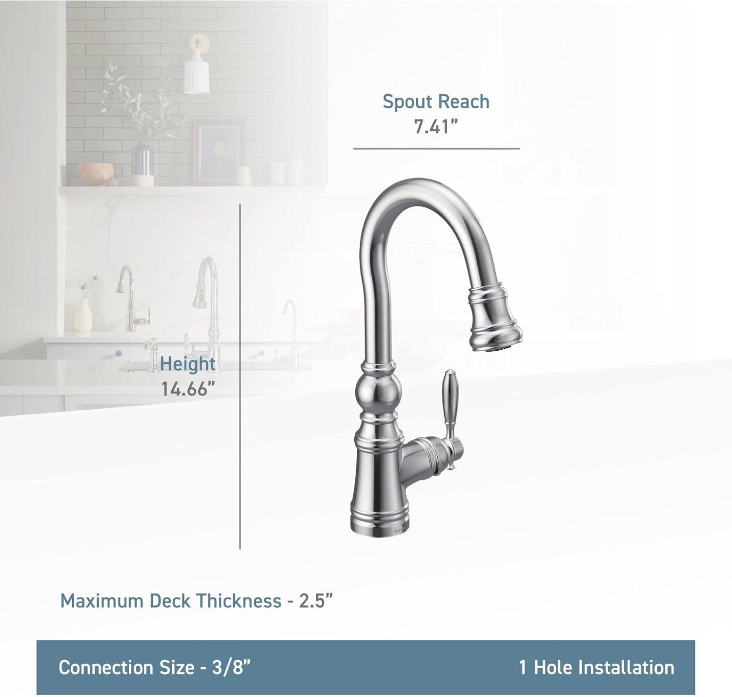 image:imageMoen S53004ORB Weymouth Shepherds Hook Pulldown Kitchen Bar Faucet Featuring Metal Wand with Power Clean OilRubbed BronzeMatte Black