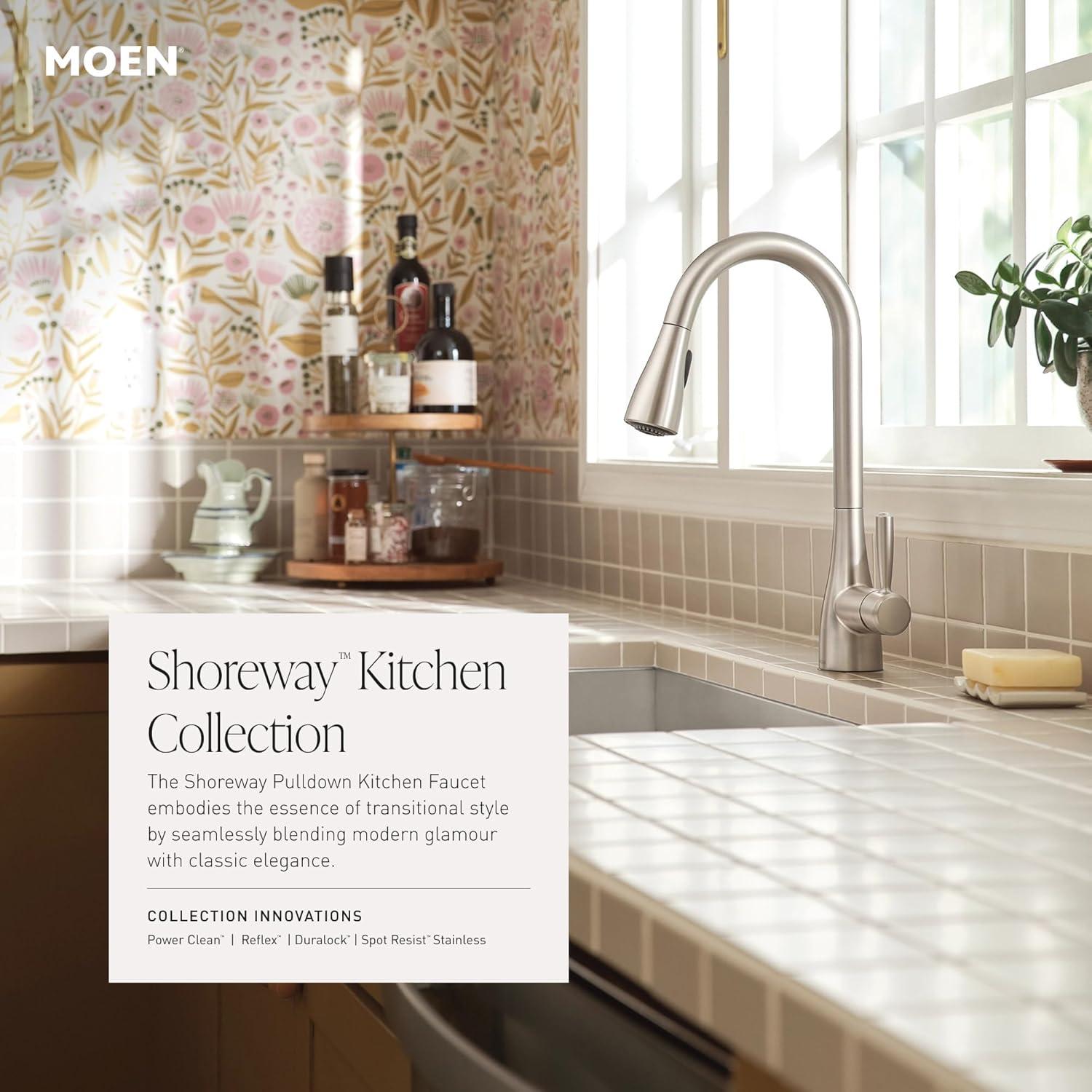 image:imageMoen Shoreway Single Handle PullDown Kitchen Faucet with Power Clean Soap Dispenser and Reflex Spot Resist Stainless 87236SRSBlack
