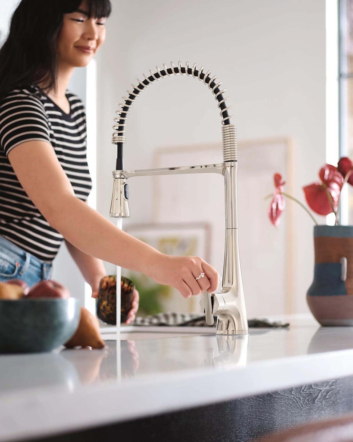 image:imageMoen Sinema Polished Nickel SingleHandle Touchless High Arc Pulldown Kitchen Faucet Spring Kitchen Sink Faucet with Pulldown Sprayer Head and Wave Motion Sensor S5235EWNL