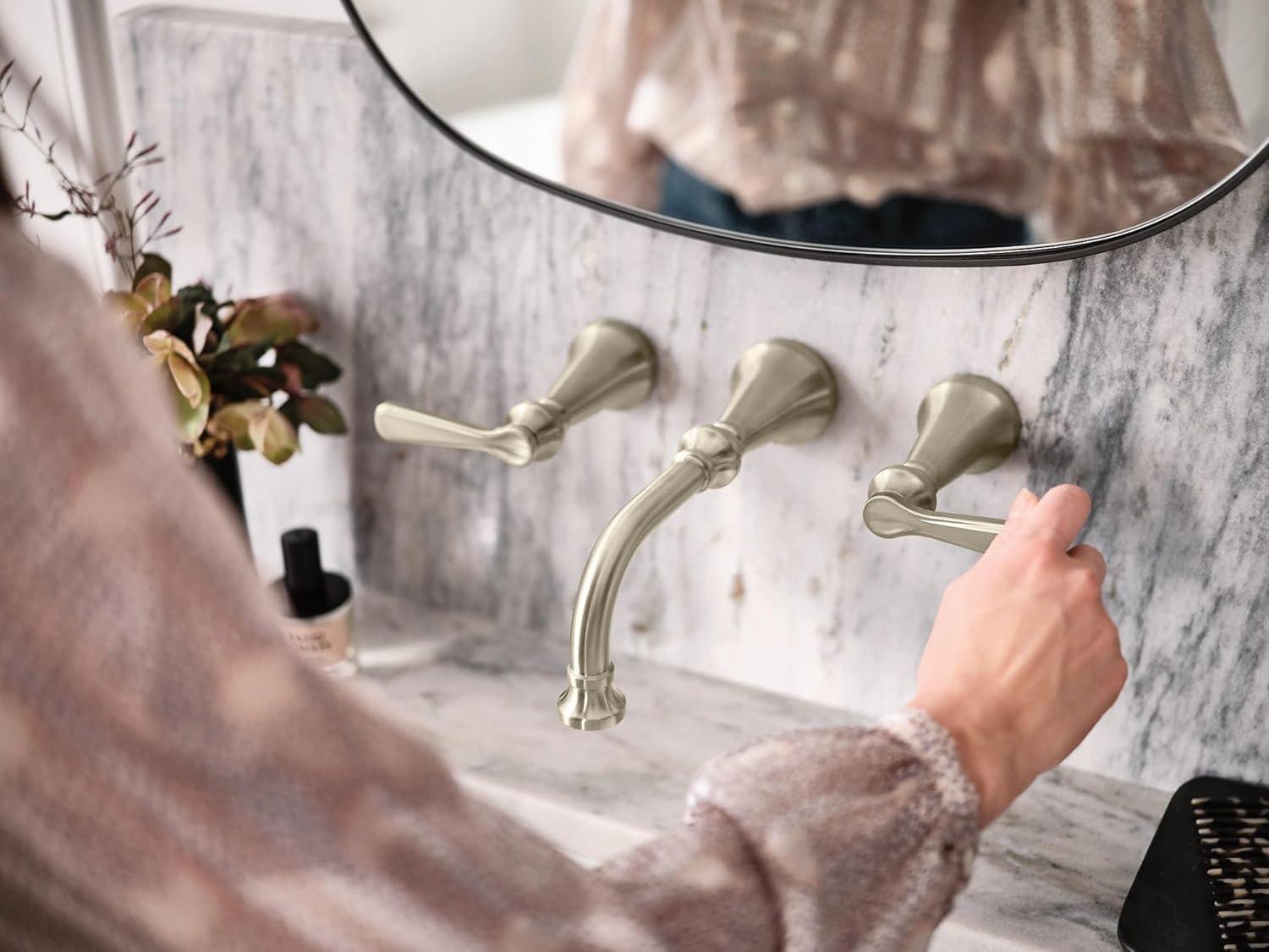 image:imageMoen TS44104BN Colinet Traditional Lever Handle Wall Mount Bathroom Faucet Trim Valve Required Brushed Nickel