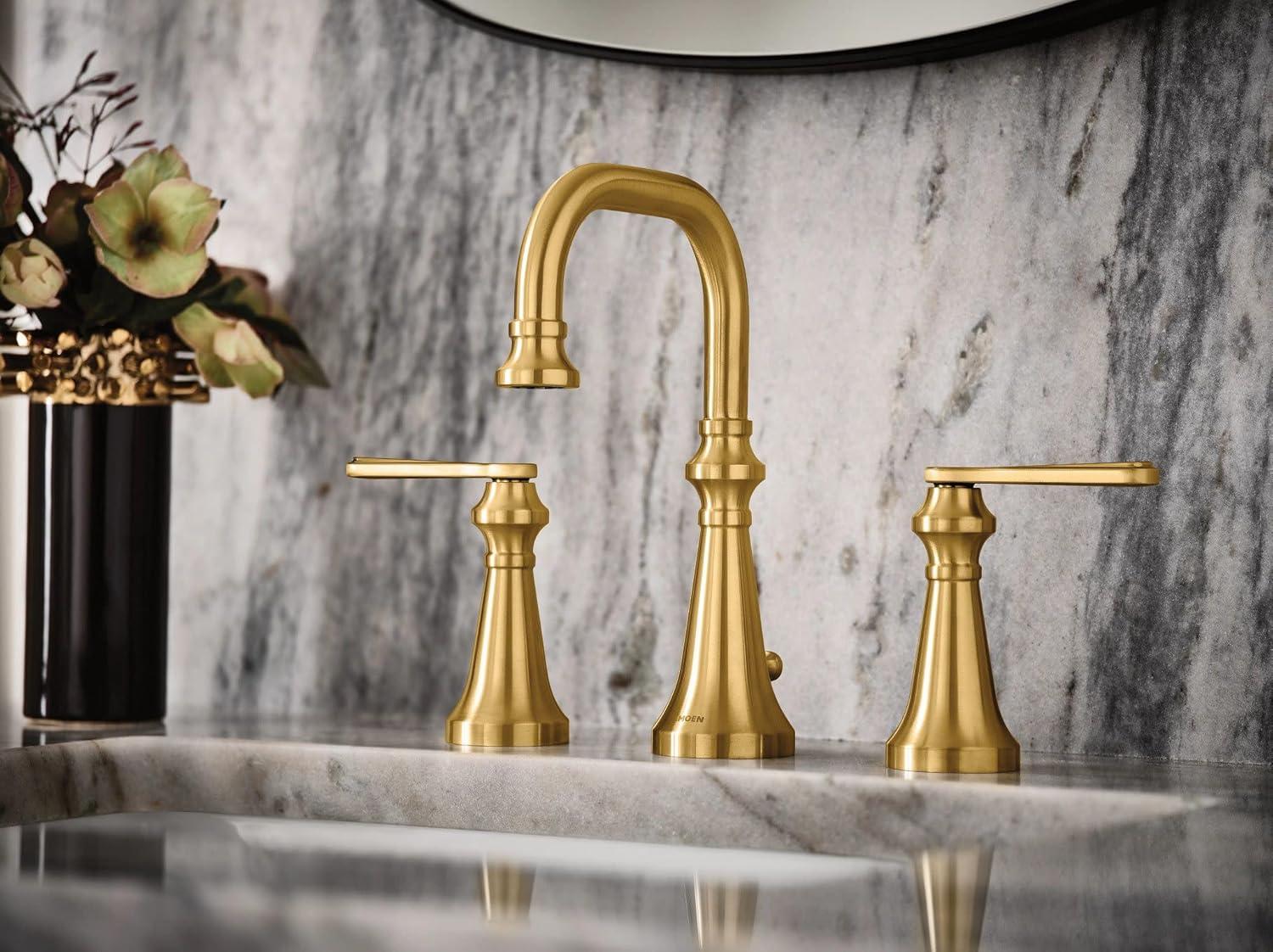 image:imageMoen TS44105BN Colinet Traditional Cross Handle Wall Mount Bathroom Faucet Trim Valve Required Brushed NickelBrushed Gold