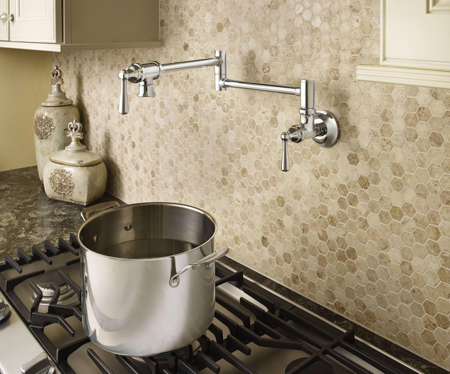 image:imageMoen Traditional Spot Resist Stainelss Wall Mount Swing Arm Folding Pot Filler Kitchen Faucet S664SRSChrome