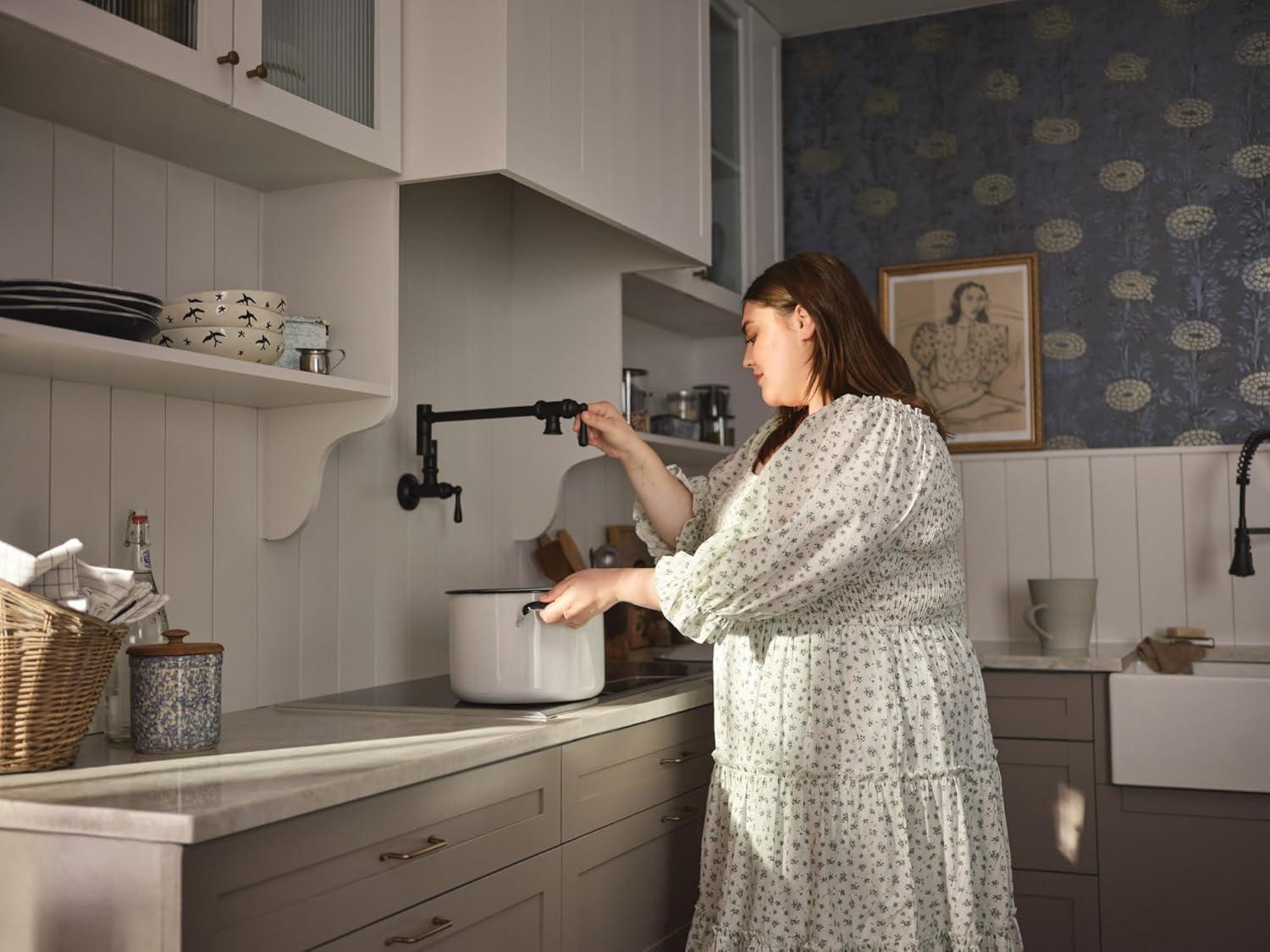 image:imageMoen Traditional Spot Resist Stainelss Wall Mount Swing Arm Folding Pot Filler Kitchen Faucet S664SRSMatte Black