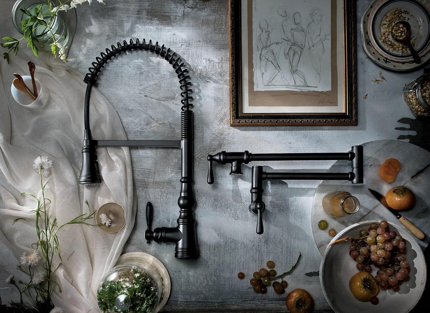 image:imageMoen Traditional Spot Resist Stainelss Wall Mount Swing Arm Folding Pot Filler Kitchen Faucet S664SRSMatte Black