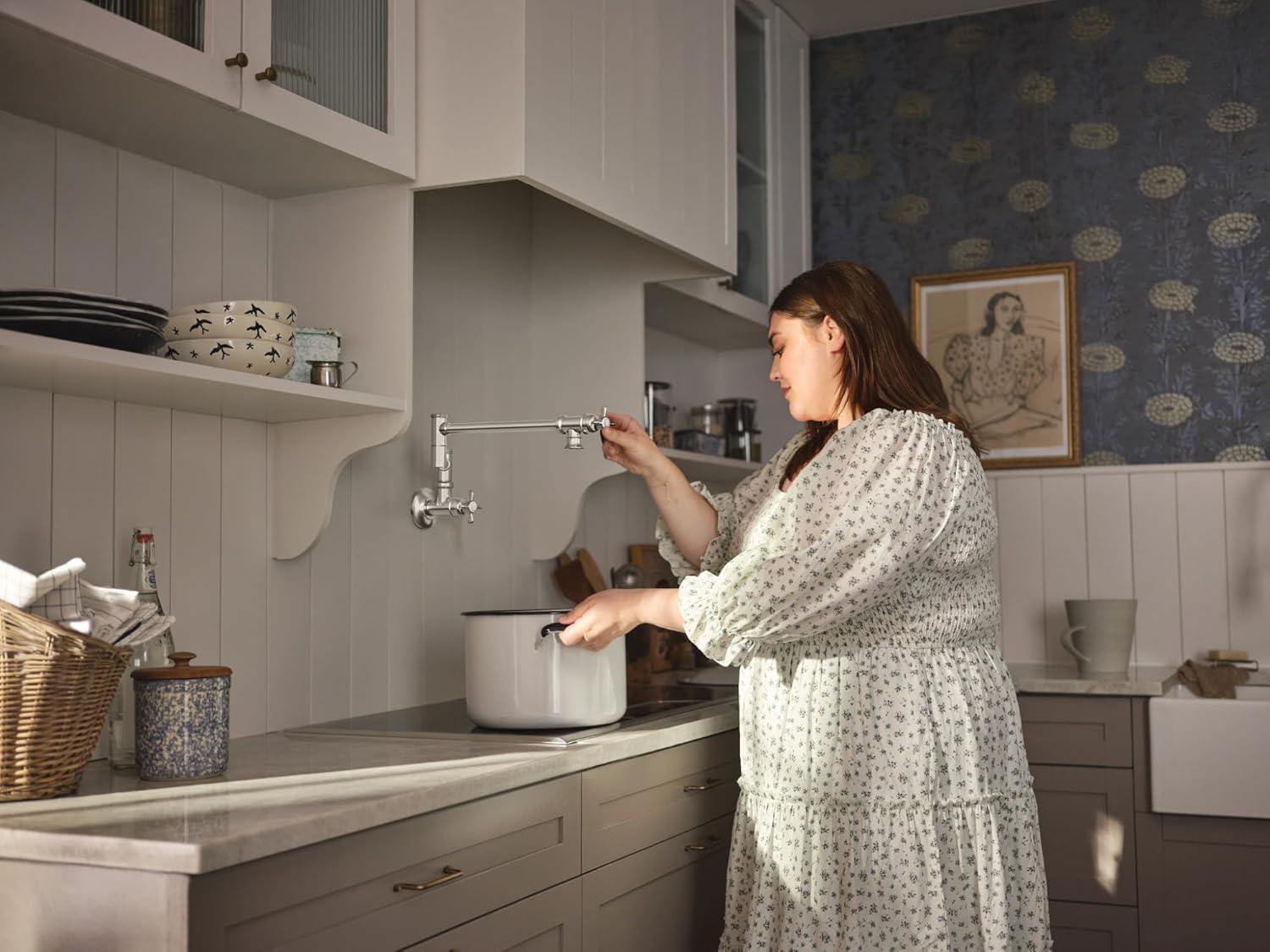 image:imageMoen Traditional Spot Resist Stainelss Wall Mount Swing Arm Folding Pot Filler Kitchen Faucet S664SRSSpot Resist Stainless
