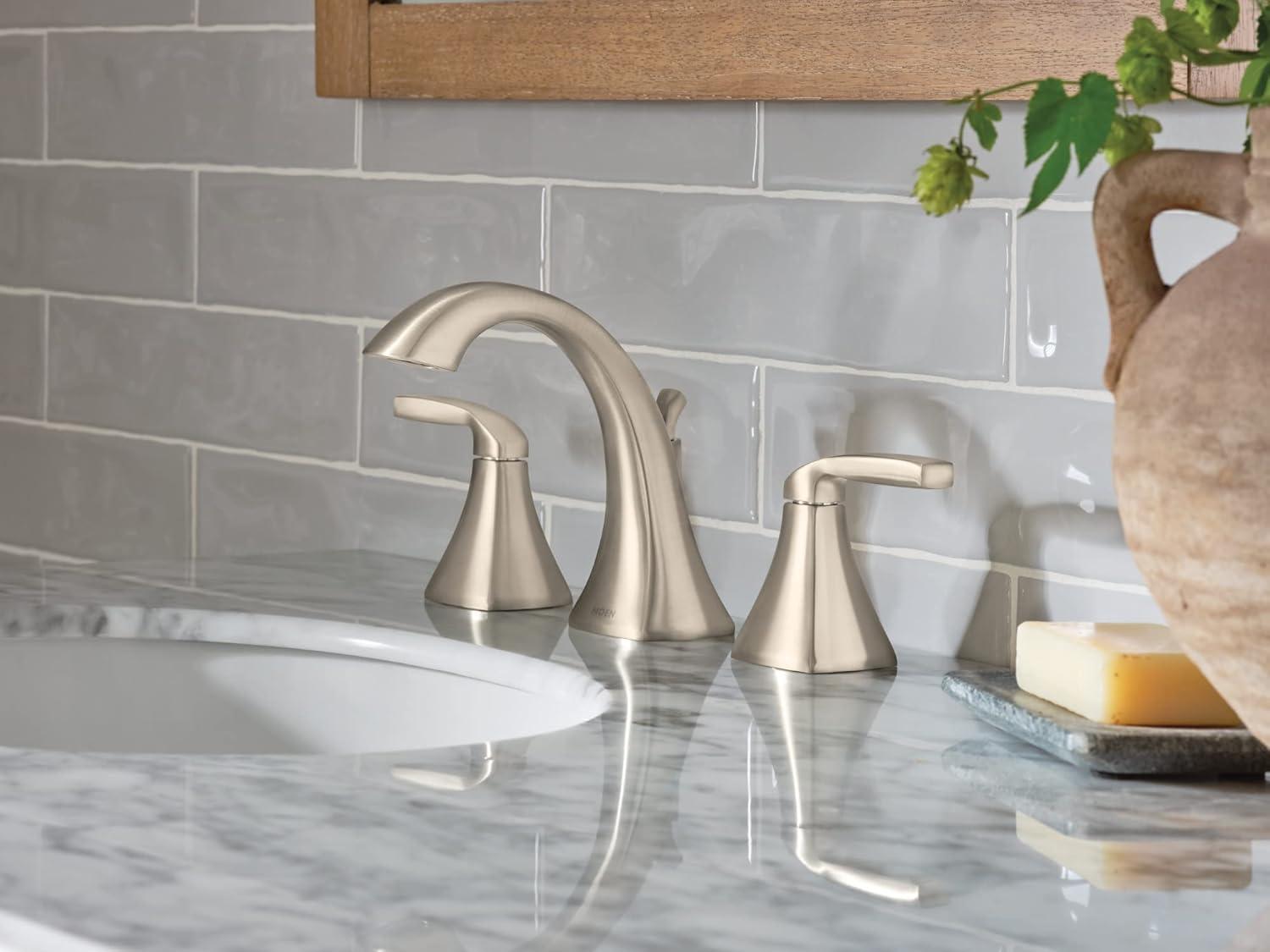 image:imageMoen Voss Brushed Gold Contemporary TwoHandle Widespread Bathroom Sink Faucet Trim Kit for Adjustable 3Hole Installations Valve Required T6905BGBrushed Nickel