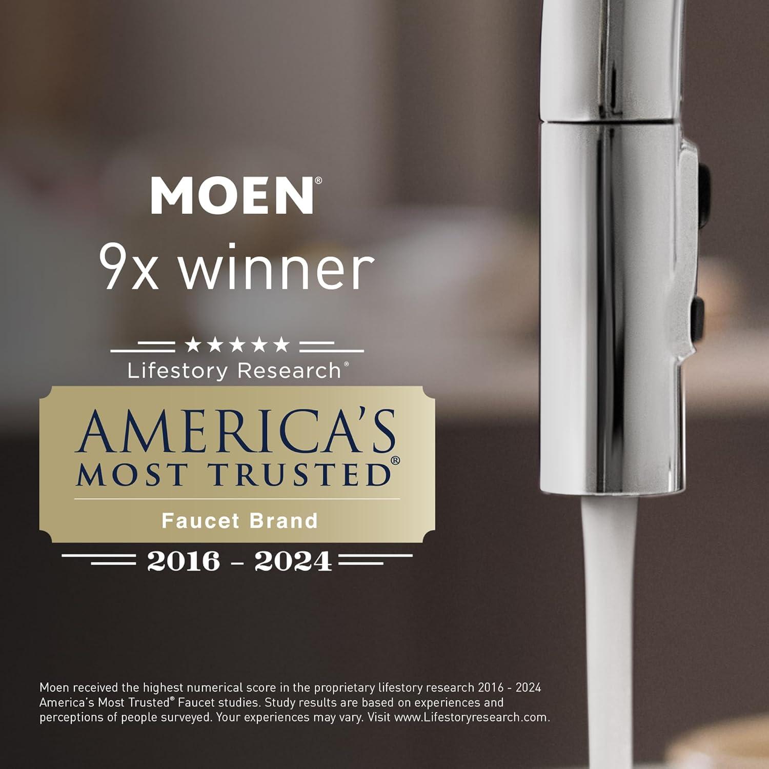 image:imageMoen Weymouth Polished Nickel Smart Faucet Touchless Kitchen Faucet with Pull Down Sprayer Voice Control and Power Boost Traditional Kitchen Faucet OneHandle Easy Installation S73004EVNL