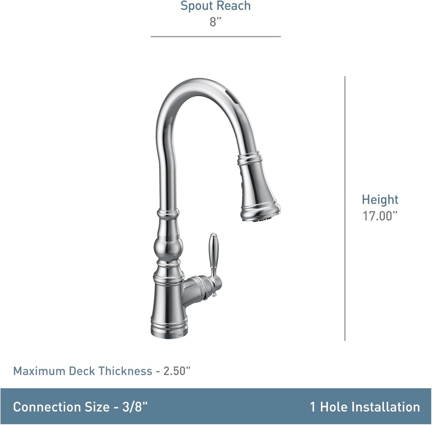 image:imageMoen Weymouth Polished Nickel Smart Faucet Touchless Kitchen Faucet with Pull Down Sprayer Voice Control and Power Boost Traditional Kitchen Faucet OneHandle Easy Installation S73004EVNL