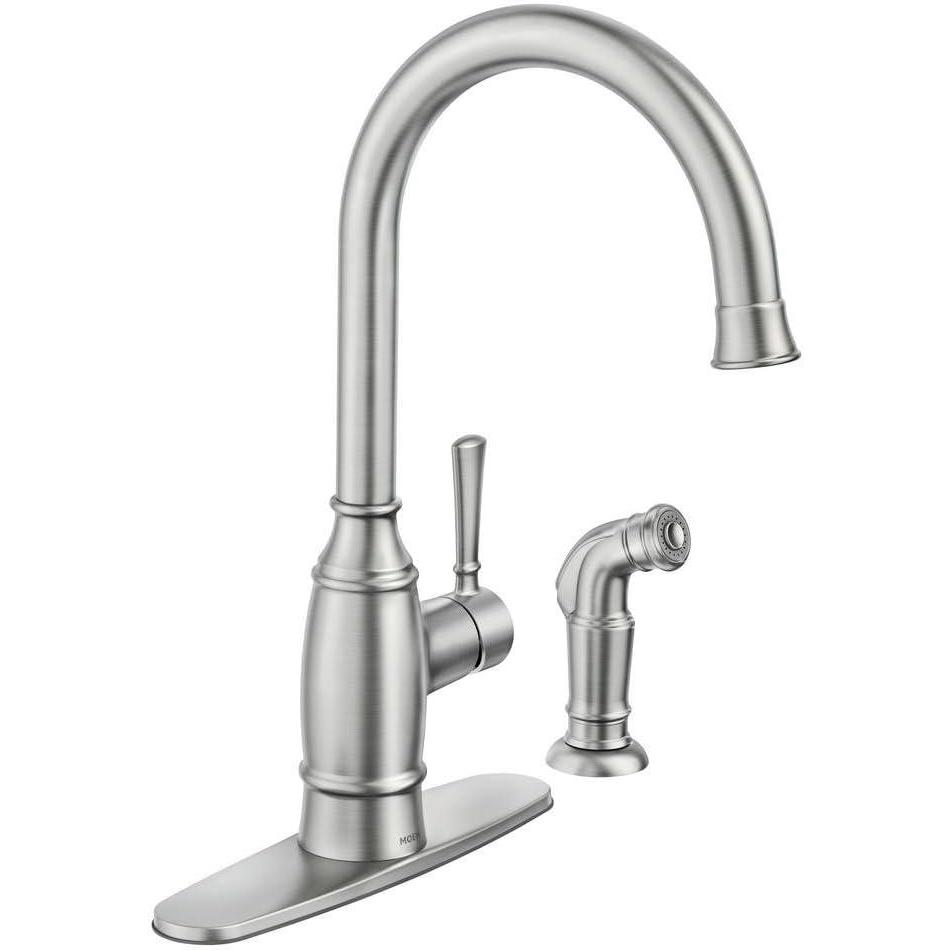 image:imageMOEN NOELL SINGLEHANDLE STANDARD KITCHEN FAUCET WITH SIDE SPRAYER IN SPOT RESIST STAINLE