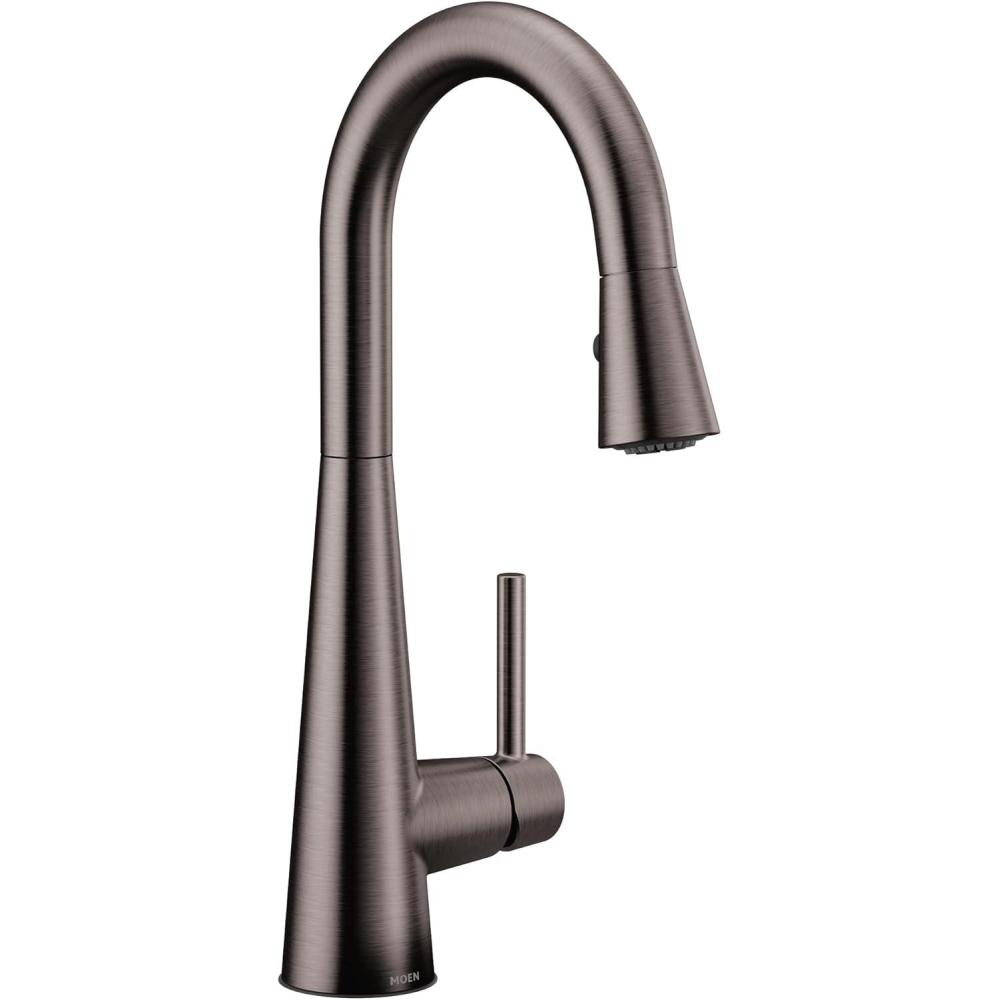 image:imageMoen 7664SRS Sleek OneHandle High Arc Pulldown Bar Faucet Spot Resist StainlessBlackStainless Steel