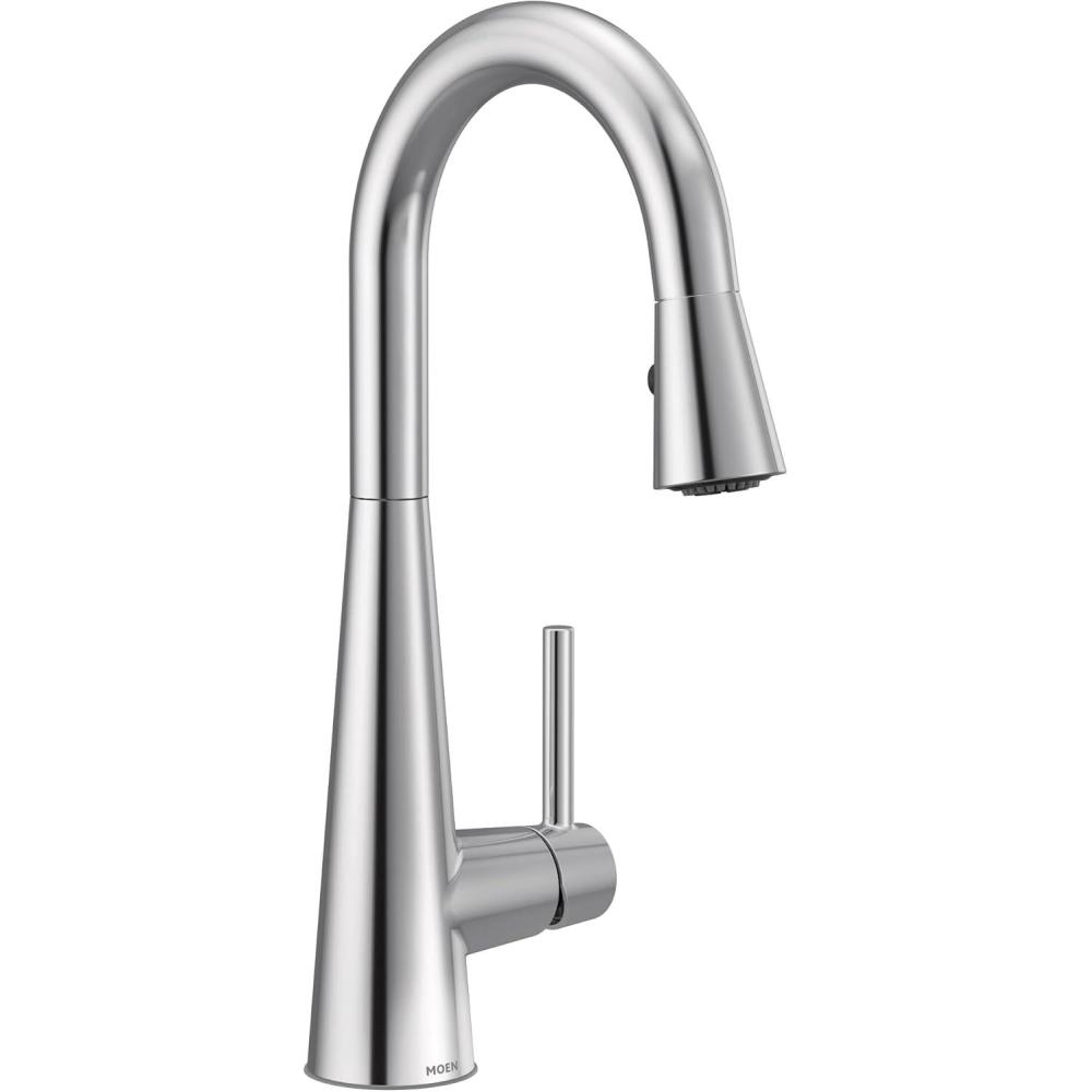 image:imageMoen 7664SRS Sleek OneHandle High Arc Pulldown Bar Faucet Spot Resist StainlessChrome