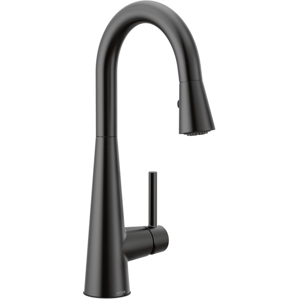 image:imageMoen 7664SRS Sleek OneHandle High Arc Pulldown Bar Faucet Spot Resist StainlessMatte Black
