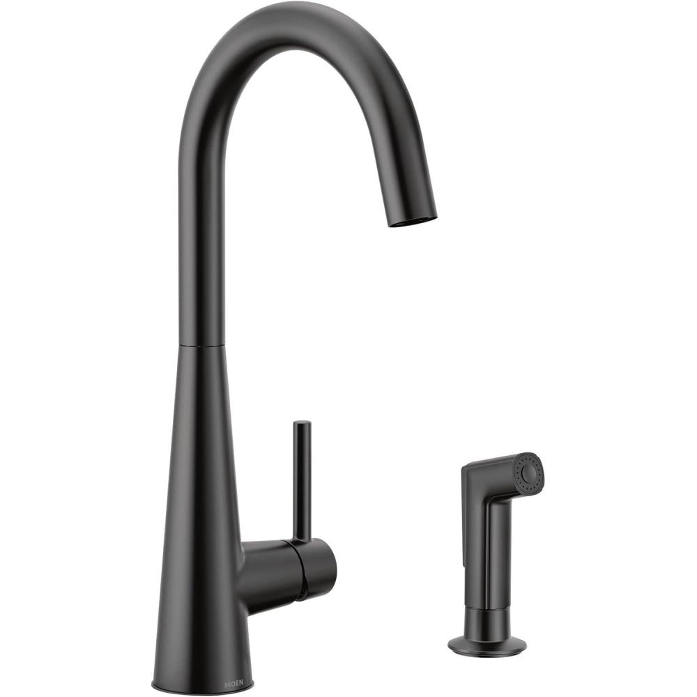 image:imageMoen 7870BL Sleek OneHandle High Arc Kitchen Faucet with Side Spray Black Matte