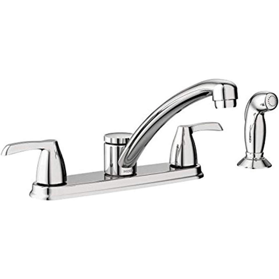 image:imageMoen 87046 Adler Two Low Arc Kitchen Faucet with Optional Knob or Lever Handles Chrome