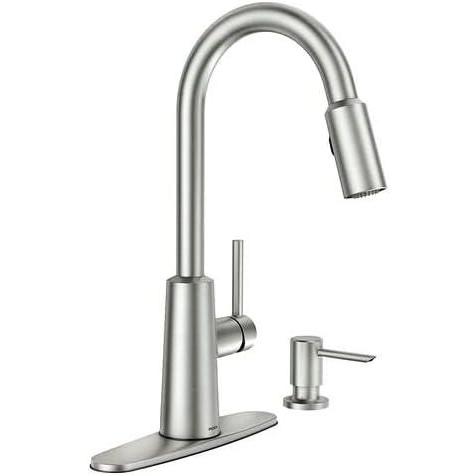 image:imageMoen 87066SRS Pullout Spray HighArc Kitchen Faucet with Soap Dispenser from The Nori Collection Spot Resist Stainless