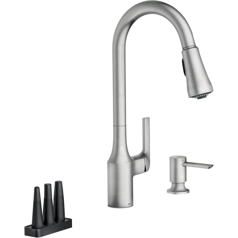 image:imageMoen 87114SRS Milton OneHandle High Arc Pulldown Kitchen Faucet Spot Resist Stainless