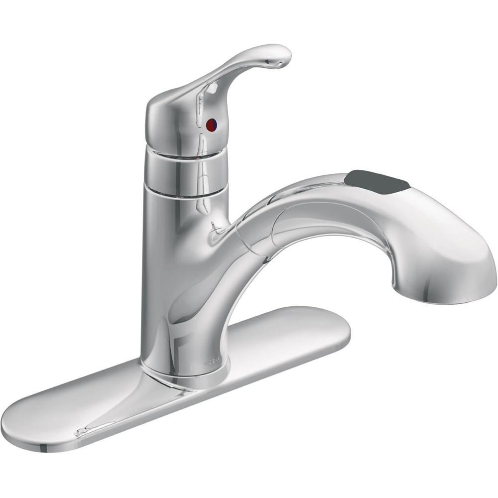 image:imageMoen 87316C Renzo Single Handle Low Arc Pullout Kitchen Faucet Featuring Power Clean Chrome