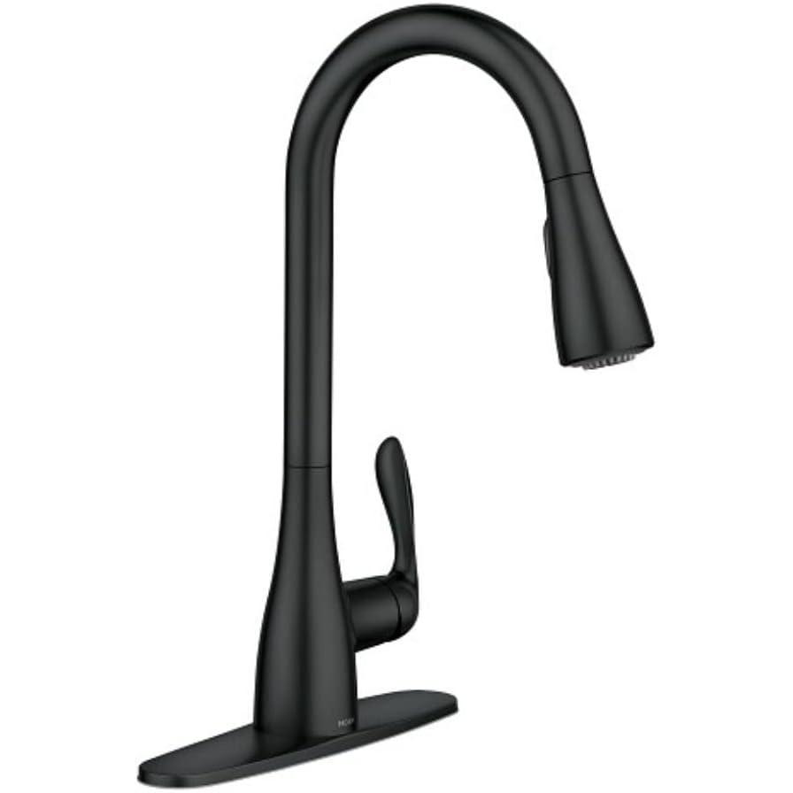 image:imageMoen 87912BL Georgene Matte Black Single Handle HighArc Kitchen Faucet with Sprayer Function Deck Plate Included