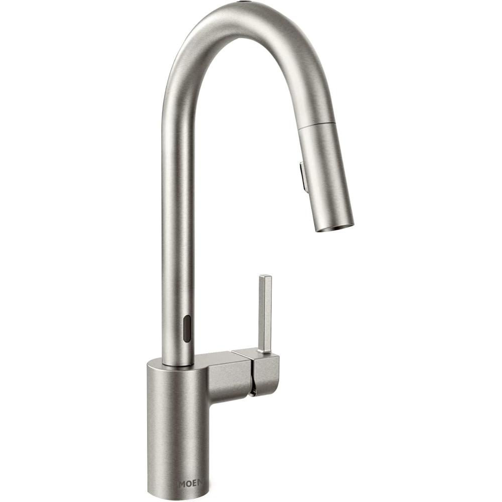image:imageMoen Align Spot Resist Stainless Motionsense TwoSensor Touchless OneHandle High Arc Modern Pulldown Kitchen Faucet with Reflex Docking System 7565ESRS