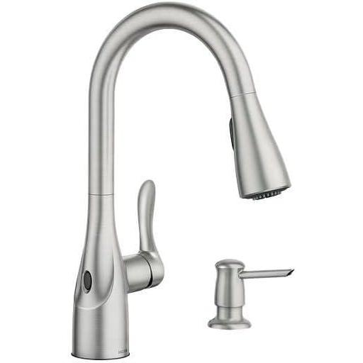 image:imageMoen Arlo Spot Resist Stainless Single Handle Pulldown Kitchen Faucet with Sprayer Deck Plate and Soap Dispenser Included 87087EWSRS