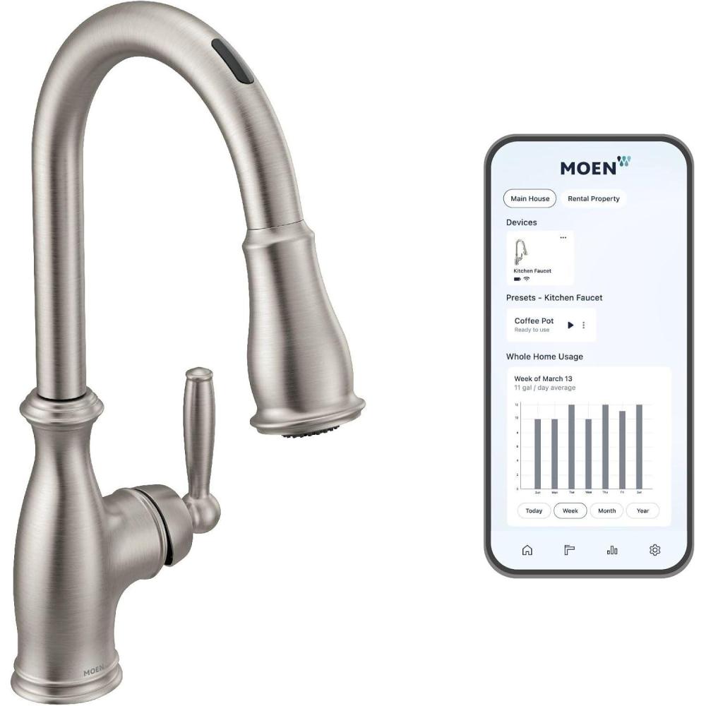 image:imageMoen Brantford Stainless Smart Faucet Touchless Pull Down Sprayer Kitchen Faucet with Voice Control and Power Boost Traditional Kitchen Faucet Easy Installation Spot Resist Finish 7185EVSRS