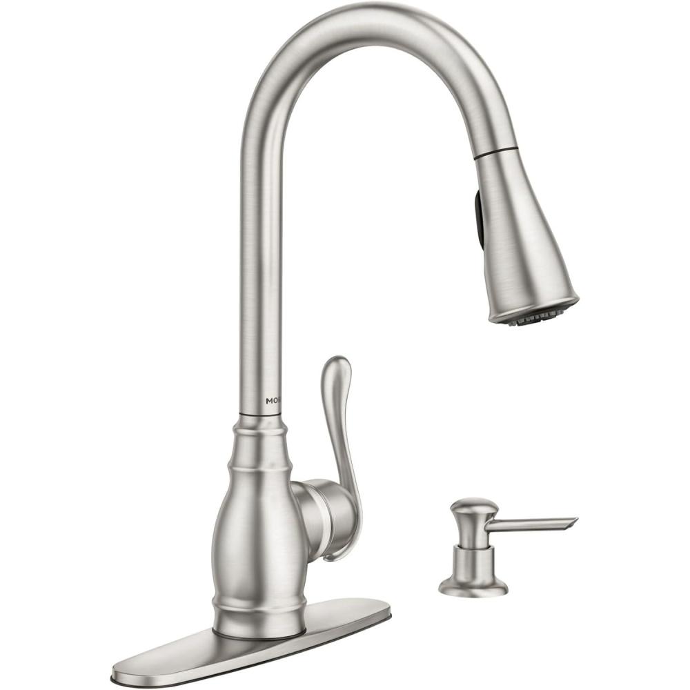 image:imageMoen CA87003SRS Anabelle Single Handle Kitchen Faucet with Pullout Sprayer Featuring Power Clean and Reflex Spot Resist Stainless