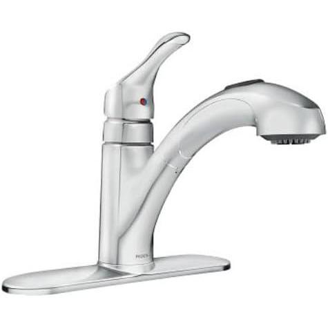 image:imageMoen CA87316C Chrome RenzoTM One Handle Low Arc Pullout Kitchen Faucet