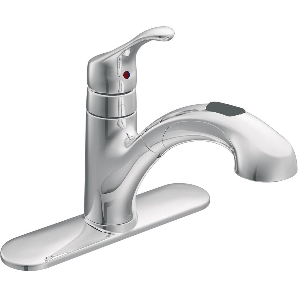 image:imageMoen CA87316C Renzo Single Handle Low Arc Pullout Kitchen Faucet Featuring Power Clean Chrome